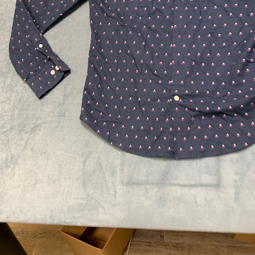 Levi's Shirt Mens Large Navy Blue Geometric Print Long Sleeve Button Up Slim Fit - Picture 2 of 16